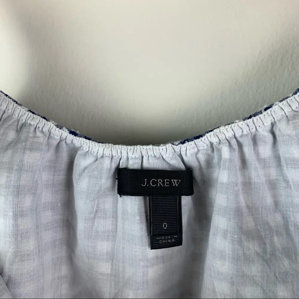 J. Crew Tie Shoulder Ruffle Eyelet Trim Gingham Cotton Embroidered Top 0 - Image 5