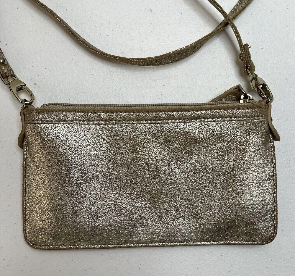 Danielle Nicole Vegan Leather Davina Crossbody Bag Mini Gold Metallic Compact - Image 6