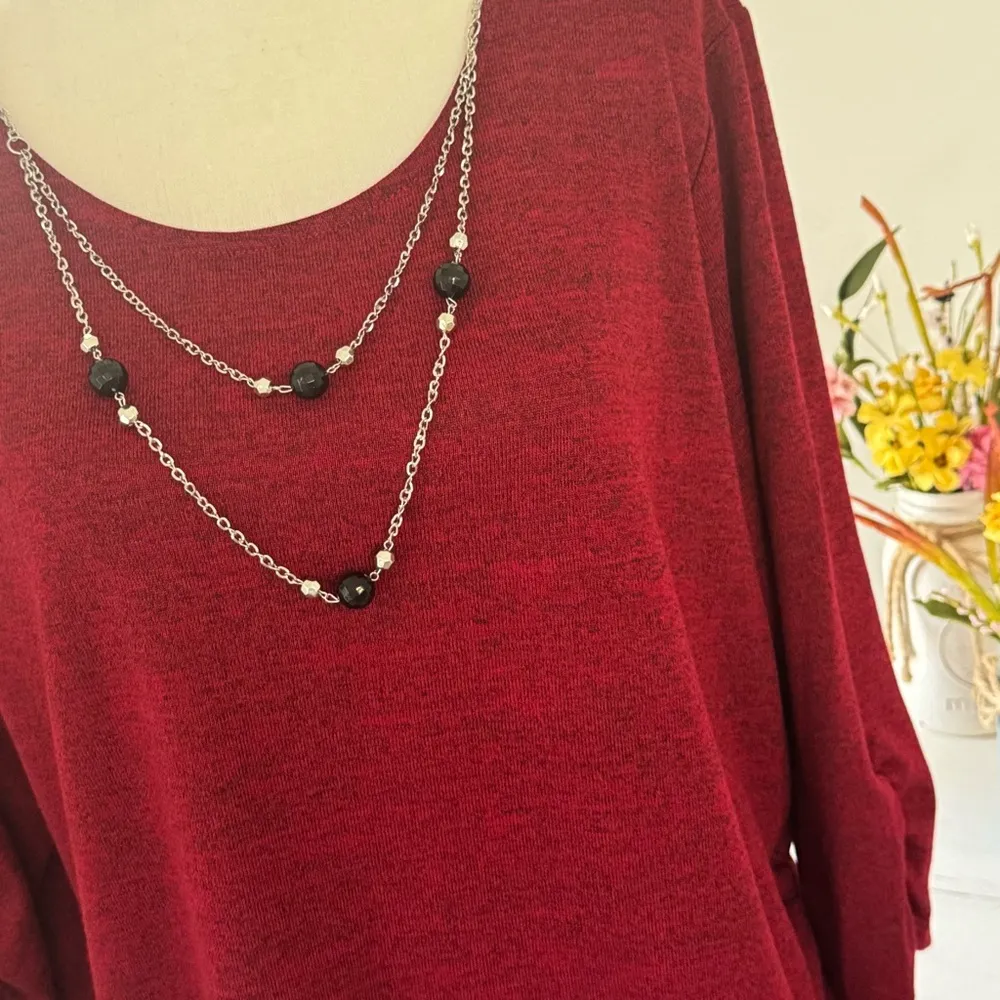 Alfred Dunner Melange Crewneck Top w/ Detachable Necklace – Size Petite XL Red - Image 4