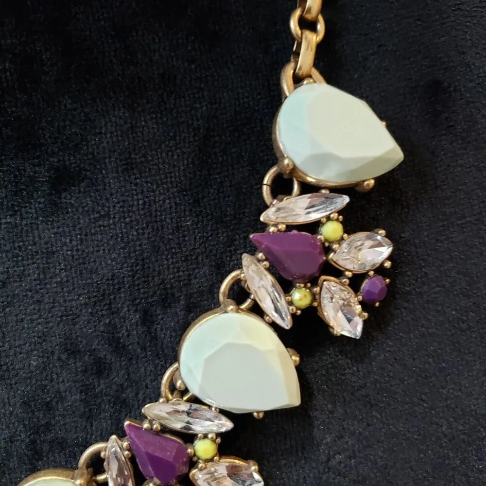 J.CREW Necklace Womens Multicolor Rhinestone Gold Tone Chain with Lobster Clasp Purple - Image 4