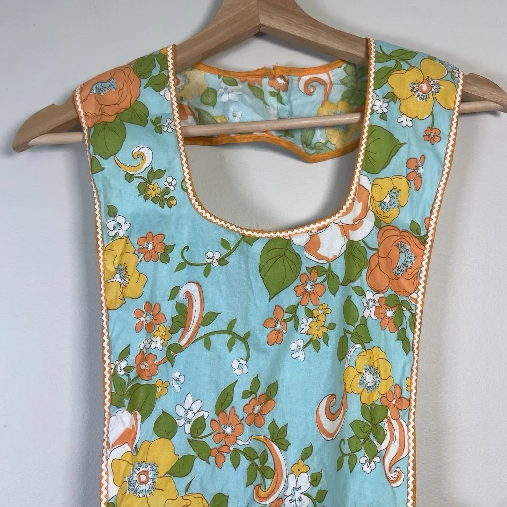 Vtg Fruit Of The‎ Loom Bib Floral Apron Rick Rack Pockets NWT Retro Teal Orange - Image 3