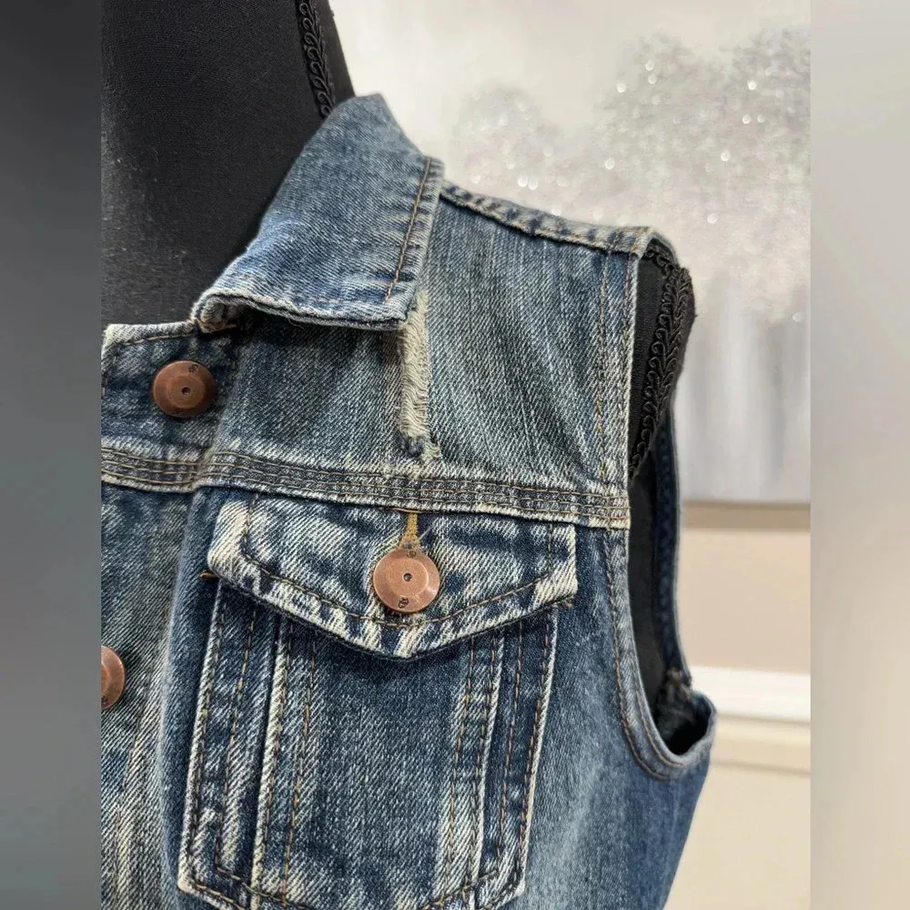 🔴 Boom Boom Denim Jean Distressed Vest - Image 3