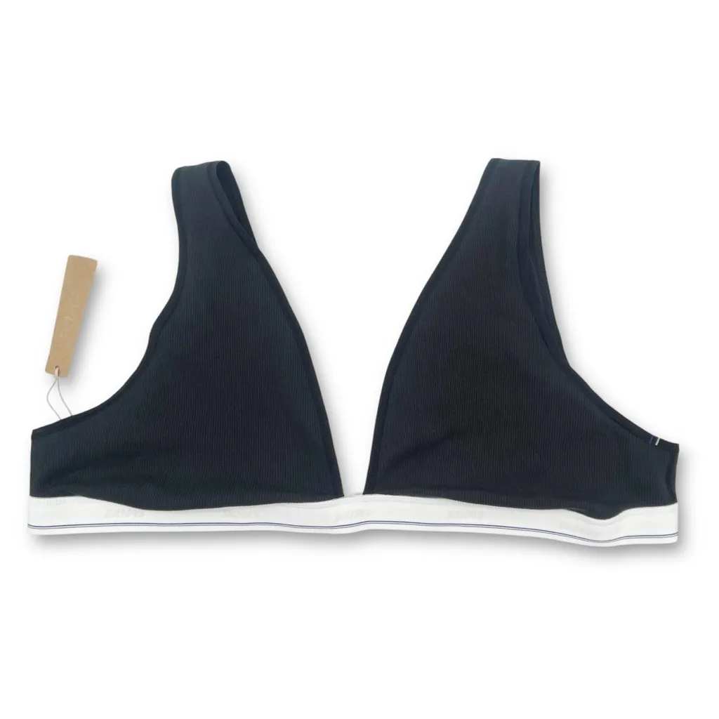 NWT SKIMS Cotton Rib Plunge Bralette Size 4X Sport Stripe Black White Logo Band - Image 2