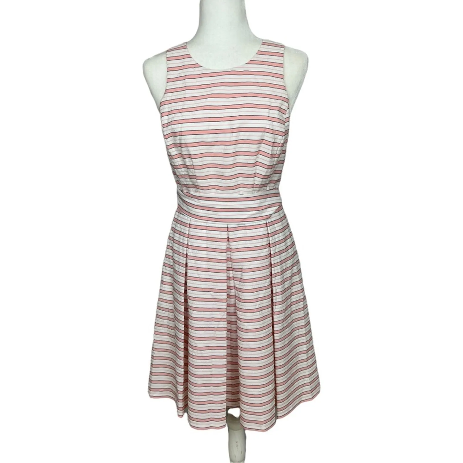 Nordstrom 1901 Mini Dress Fit and Flare White Pink Pleated Back Cut Out Size 6 - Image 3