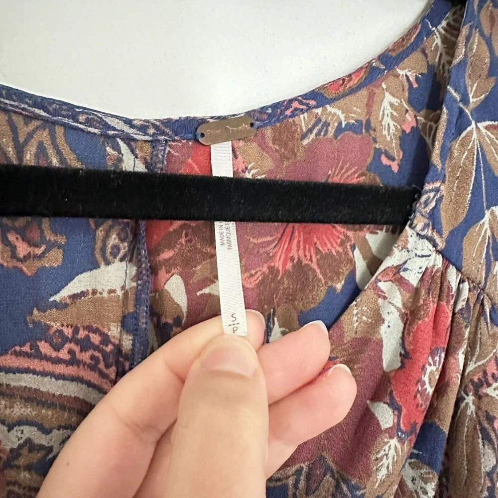 Free People High Plains Tunic Dress Size Small Blue Vintage Floral Print Boho - Image 7