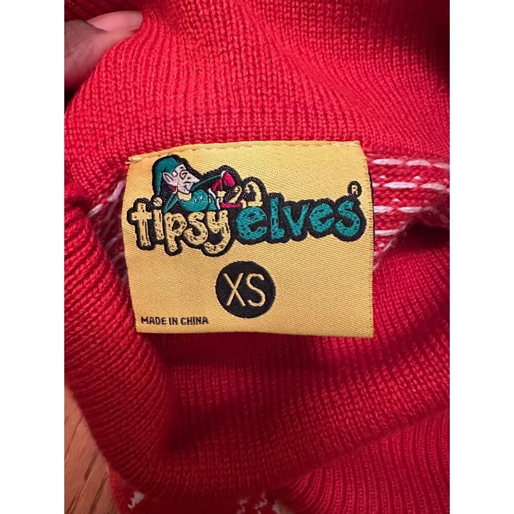 Tipsy Elves Cowl Neck Christmas Sweater Dress Fair Isle Reindeer Snowflakes XS - Image 4