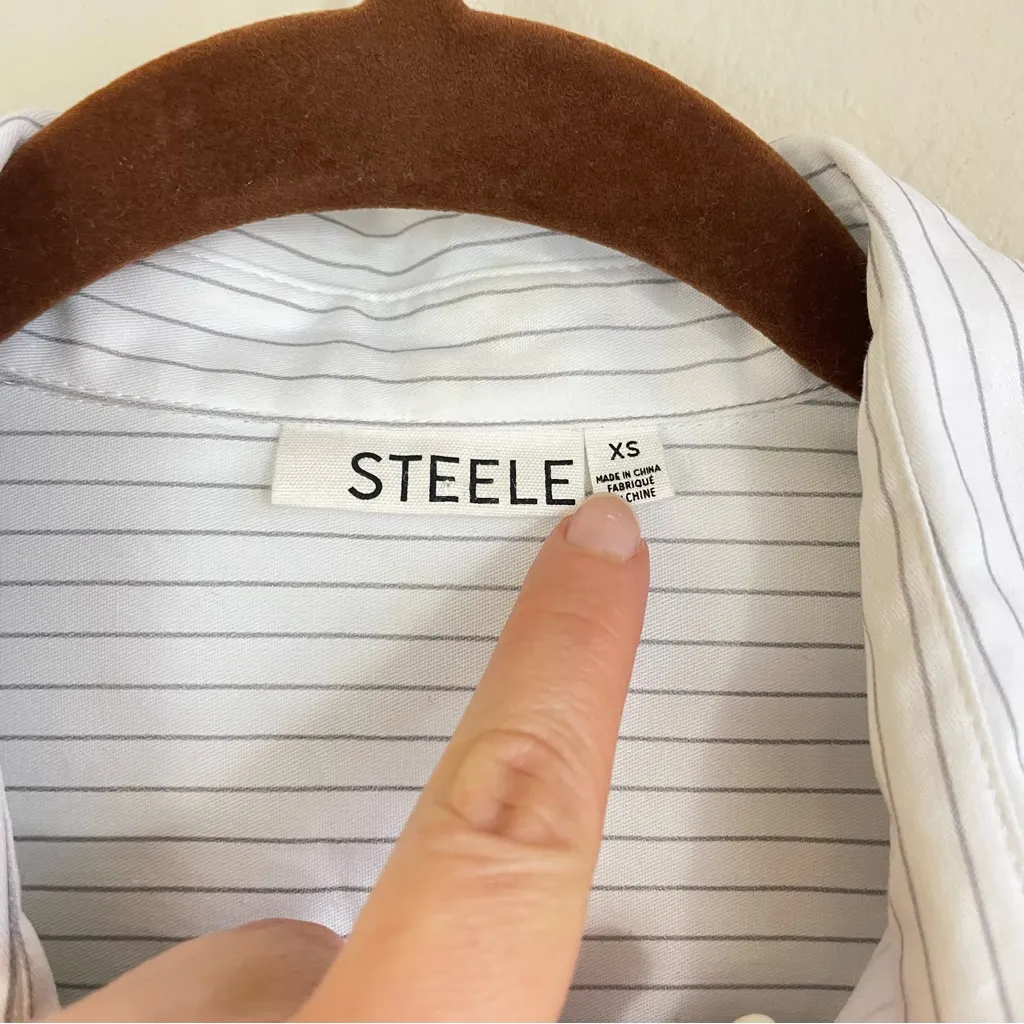 STEELE White Pinstripe Long Sleeve Button Down Tunic Top Corpcore Size XS - Image 2