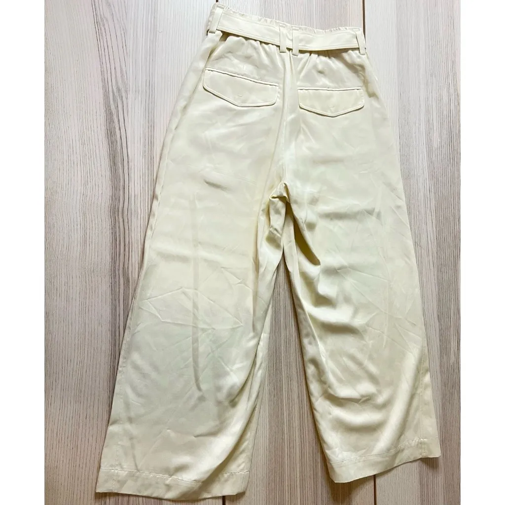 Vince 100% viscose Size XS Culotte Tie Waist Pants Ivory Wide Leg Crop Preppy - Image 9