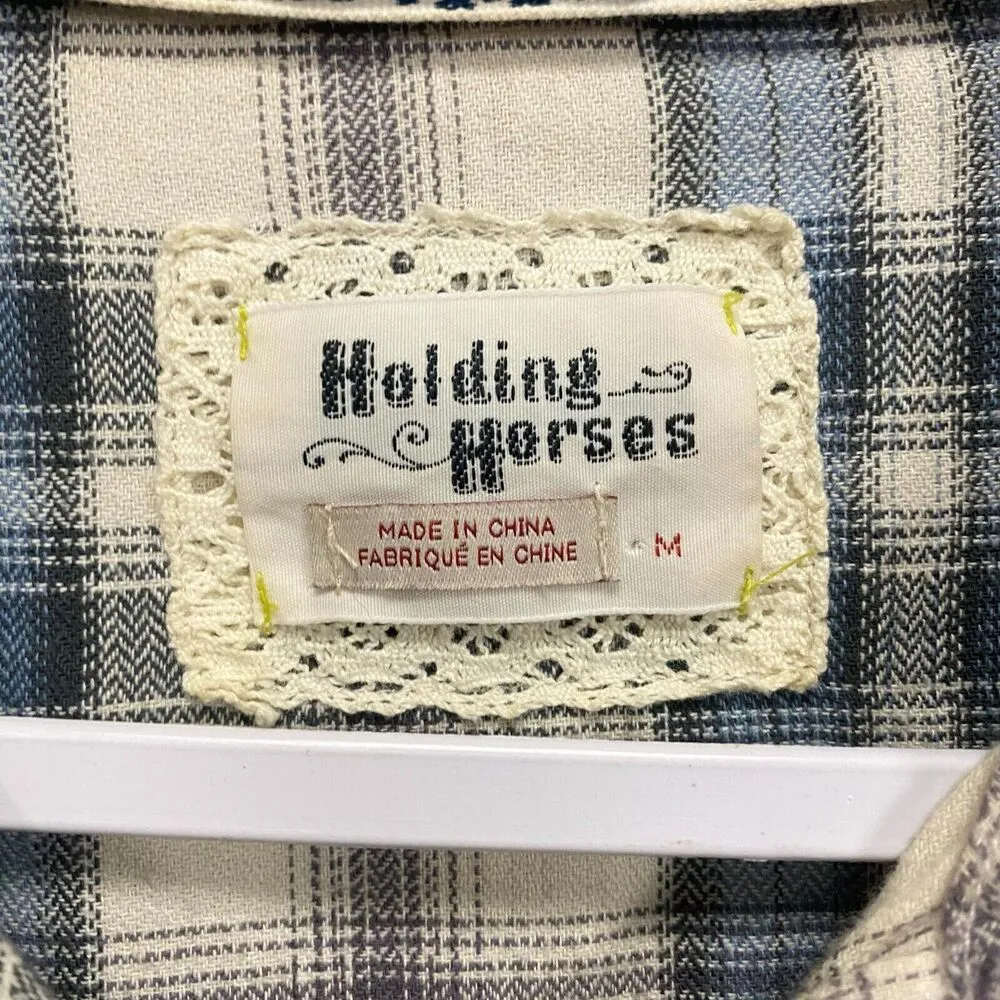 Anthropologie Holding Horses Women's Peplum Button-Up Flannel Plaid Shirt Size M - Image 12
