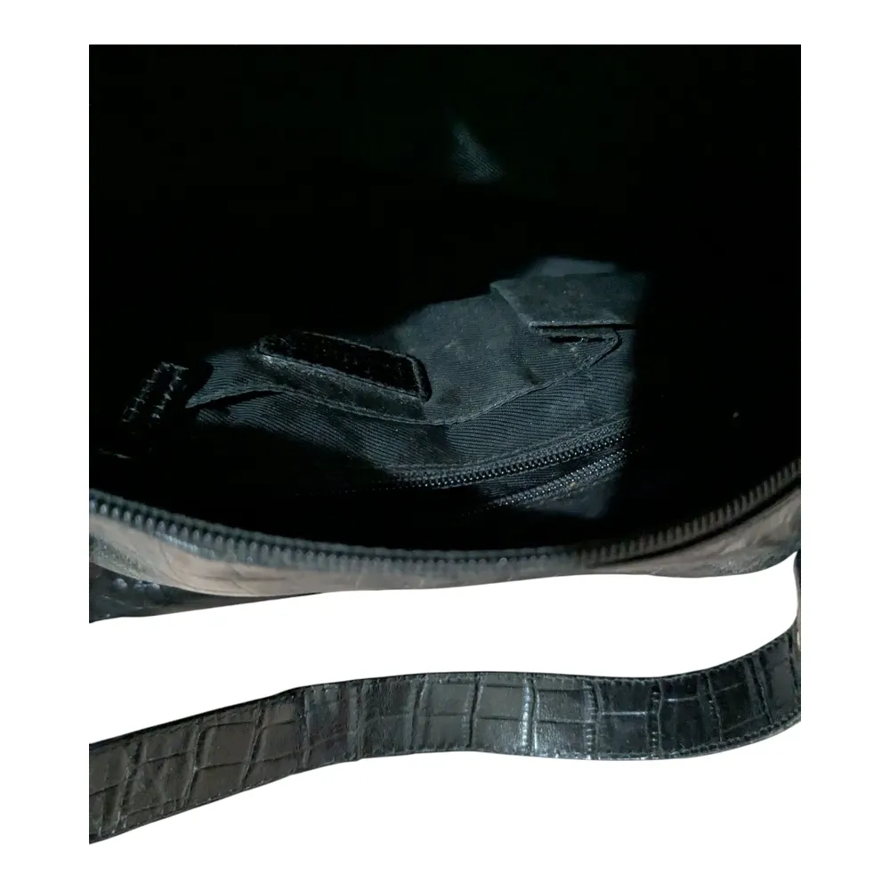 Lauren Ralph Lauren Black Croc-Embossed Shoulder Bag - Image 7