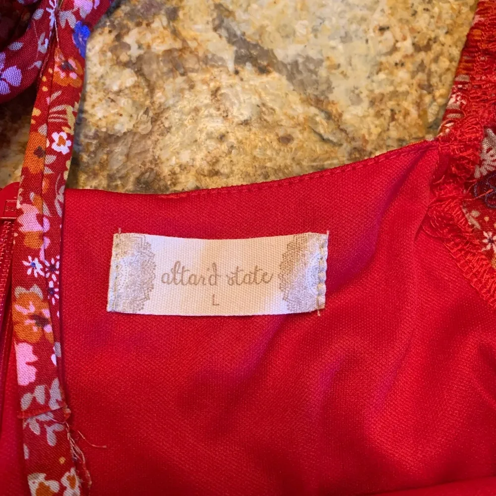 Altar'd State Dress Red Floral Boho Hippie Cottage Fairy Whimsical Tie Back L - Image 5