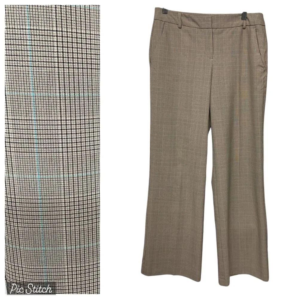 Liz Claiborne Women's Wide Leg Plaid‎ Trouser Pants Sz 8 Taupe Brown Business - Image 2