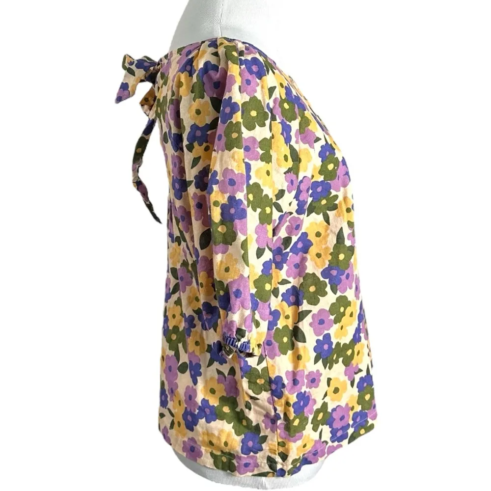 Princess Highway Violetta Linen Floral Puff Sleeve Top Size 8 Spring Summer Purple - Image 5