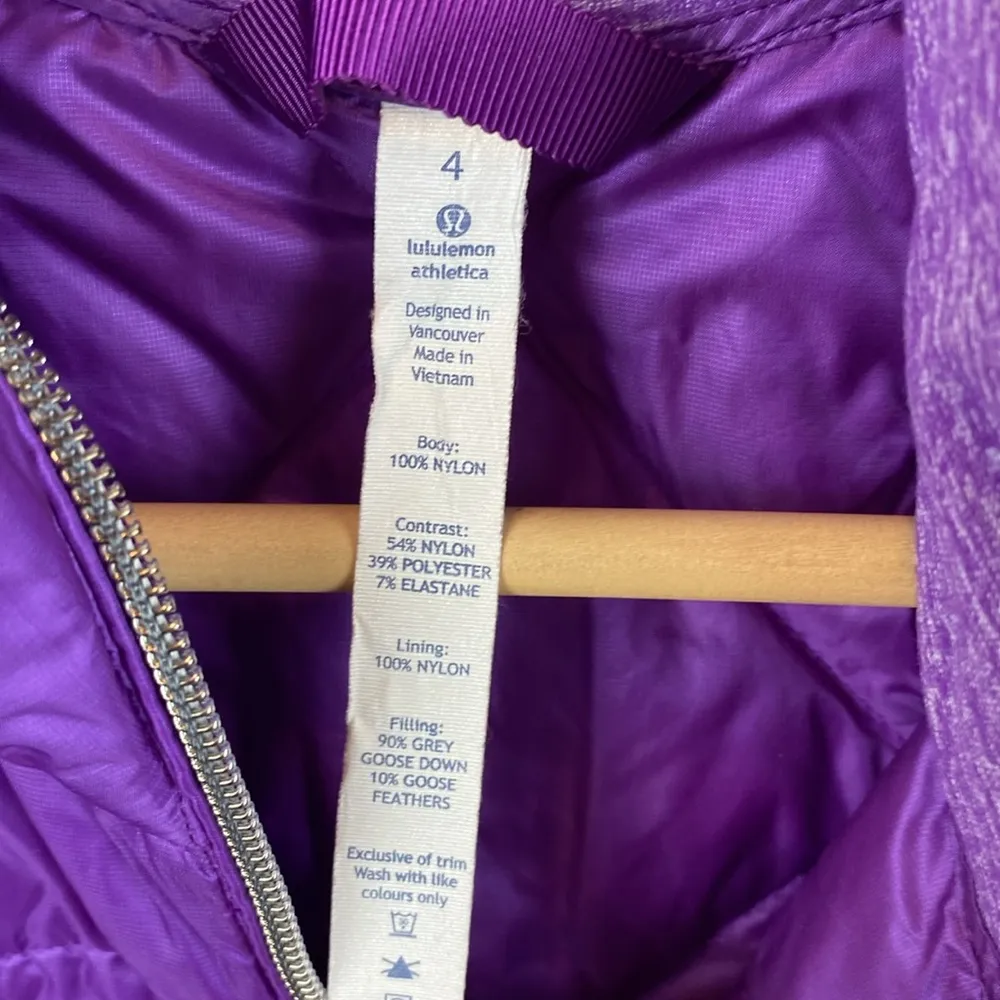 Lululemon Purple Sleeveless Zip Front Quilted Goose Down Puffer Vest 4 - Image 5