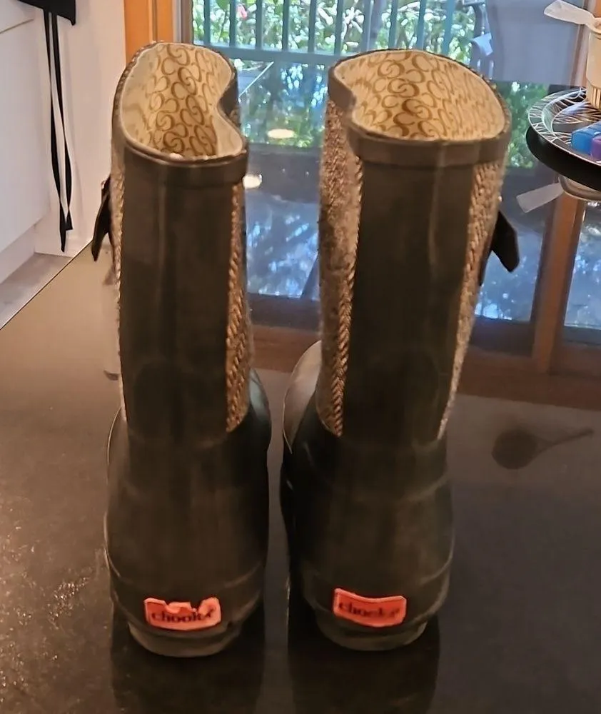 💕CHOOKA💕 Classic Mid Calf Racer Rain Boots ~ Herringbone Print Size 9 - Image 8