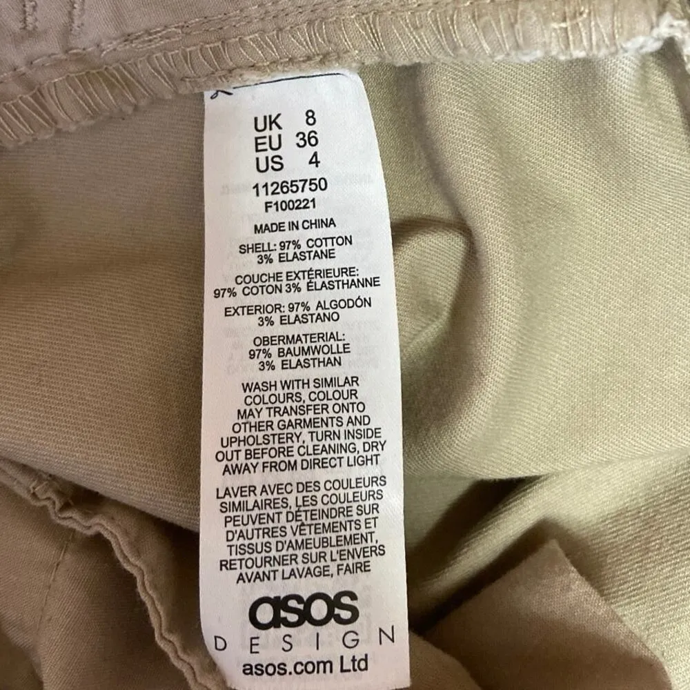 Asos Design Beige Pleated Front High Rise Straight Leg Twill Ankle Pants Size 4 - Image 5