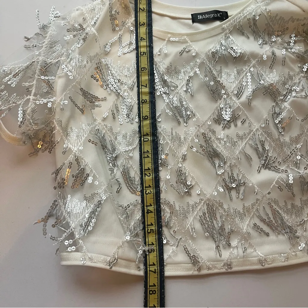 Allegra K  Cream White Sequin Crop Top Large - Image 7