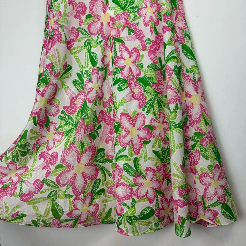 Lilly Pulitzer Floral Midi Dress Sz 2 Cotton Silk Blend Halter Neck Bow Tie Back - Image 15