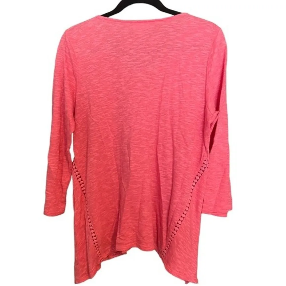 J. Jill Women's Peony Pink Knit Linen Blend V Neck Shark Bite Hem Top Size M Size M - Image 6