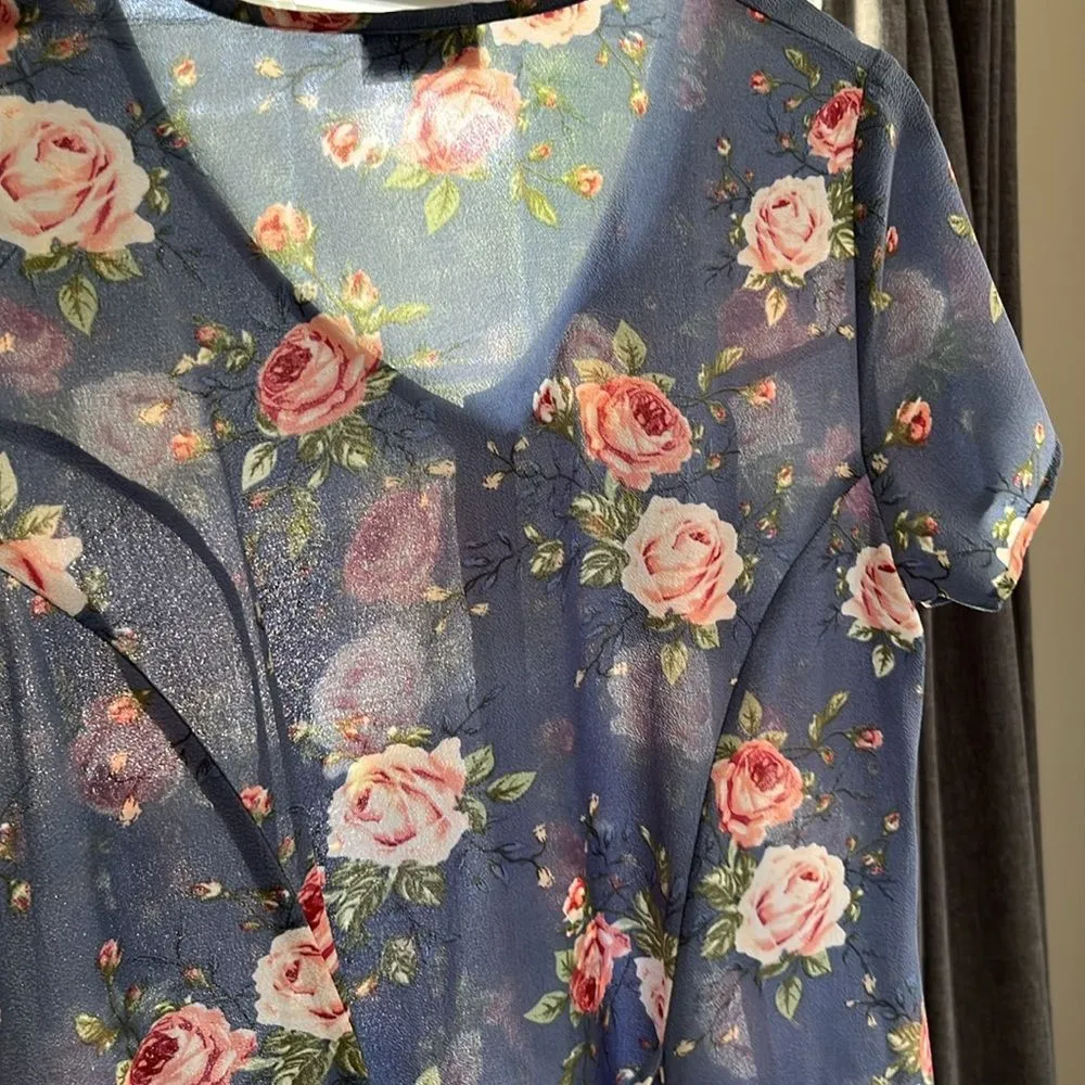 Show Me Your Mumu Bennett Babydoll Dress Medium Blue Floral Rose Cottagecore - Image 7