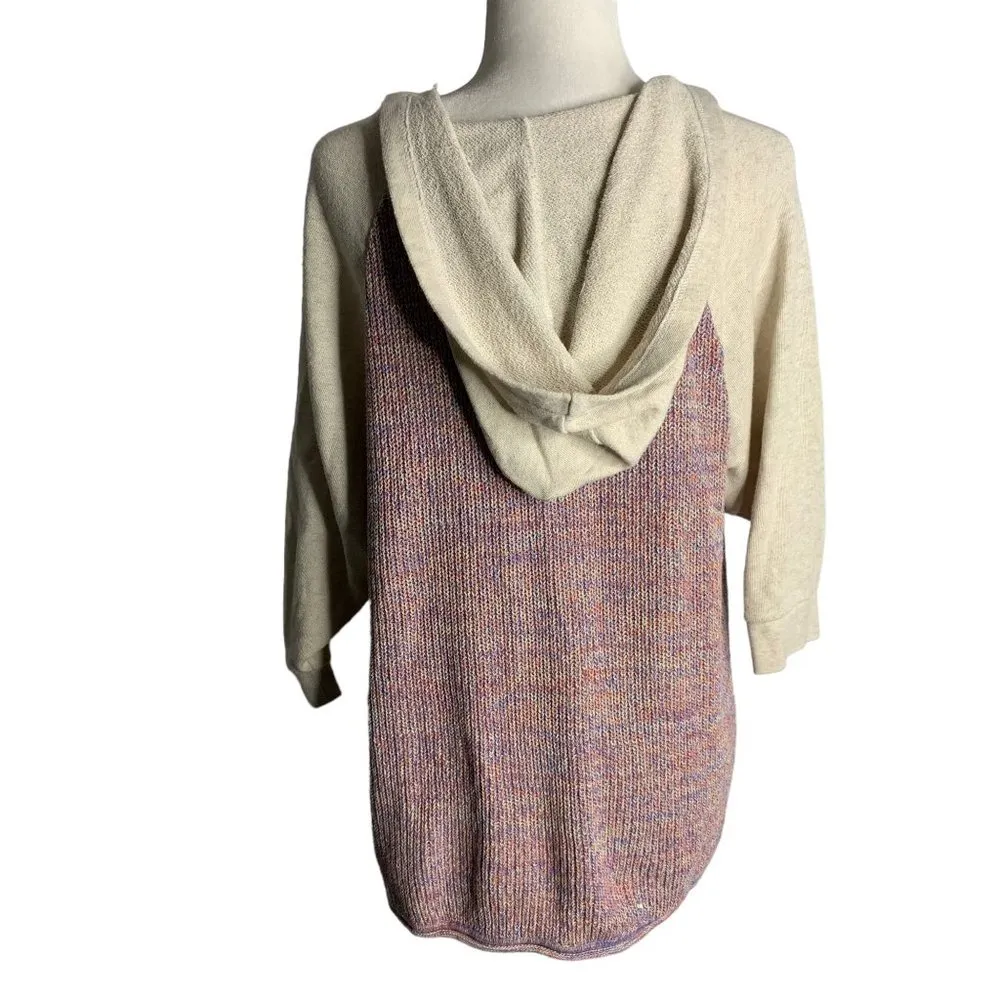 Volcom Hi Low Knit Hoodie Sweater M Multicolored 3/4 Sleeves V Neck Skate - Image 4