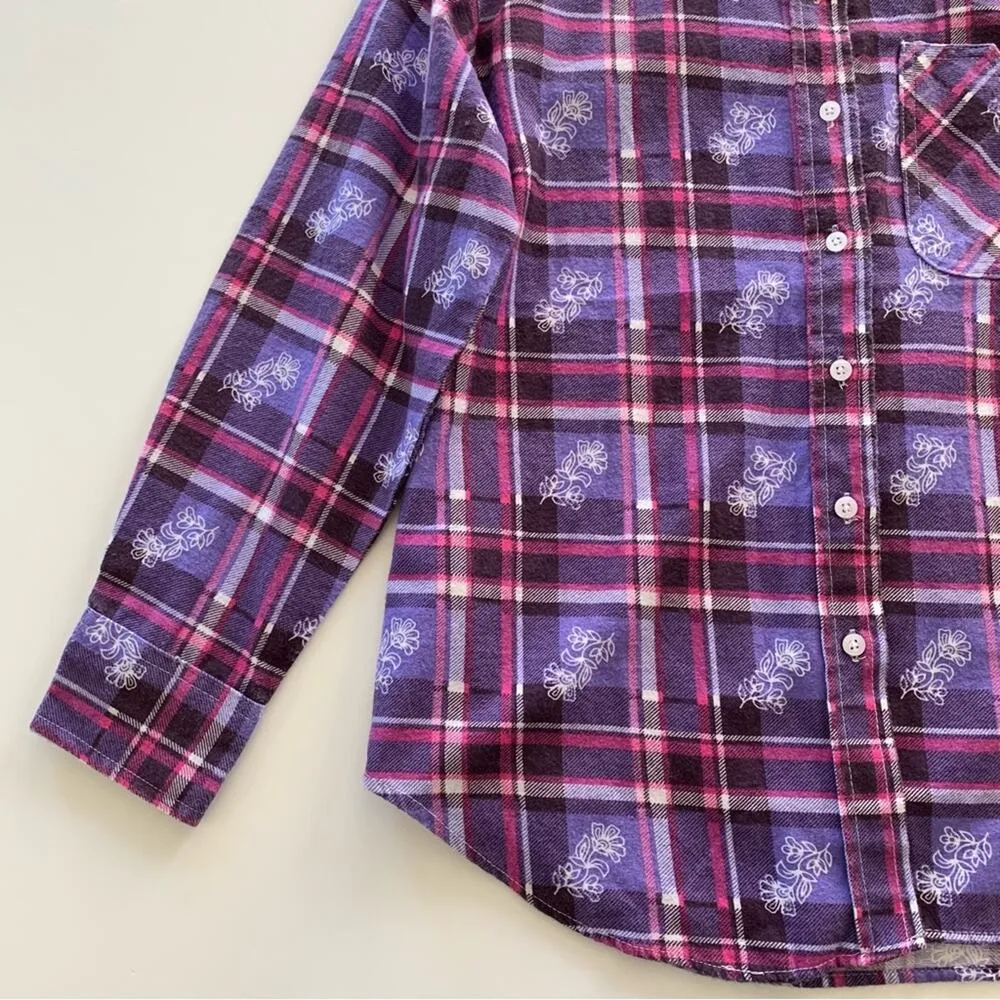 Via Penny Lane Reworked | Travis Scott Graphic Purple Plaid Button Up Flannel M Size M - Image 3