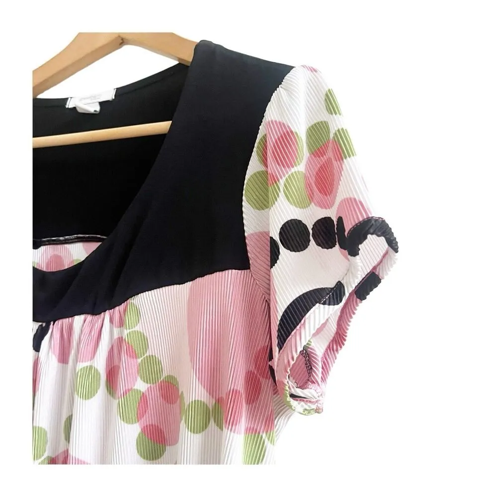 Dressbarn Mod Style Bubble Print Accordion Short Sleeve Blouse Size 1X Boxy - Image 4