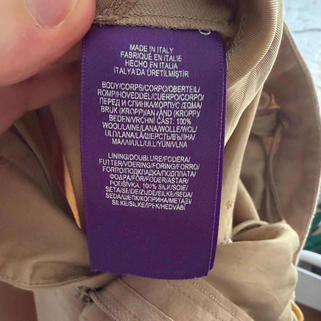 Ralph Lauren Purple Label Women’s Wool Khaki Tan Trousers Pleat Front Wide Leg 6 - Image 5