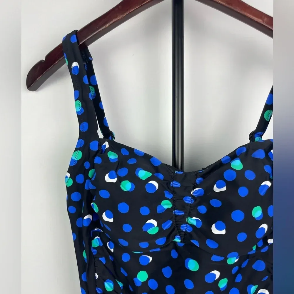 Seekers Australia Black‎ Shaping Blue Green Polka Dot One Piece Bathing Suit Black Size 12 - Image 5