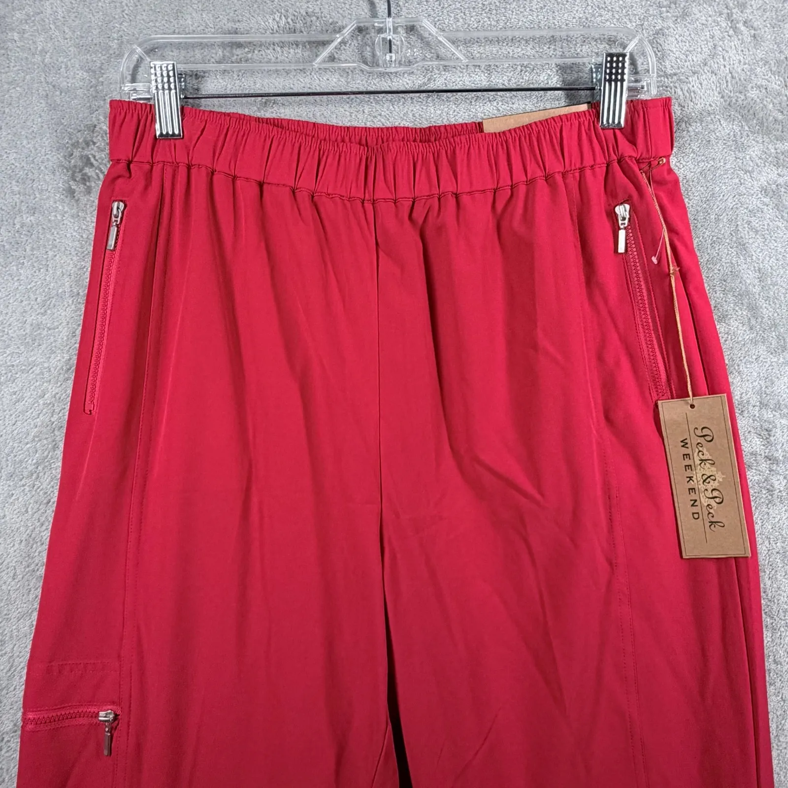 Peck & Peck Weekend Red Cargo Zip Pocket Capris Trousers M Y2K Bright Casual Size M - Image 4