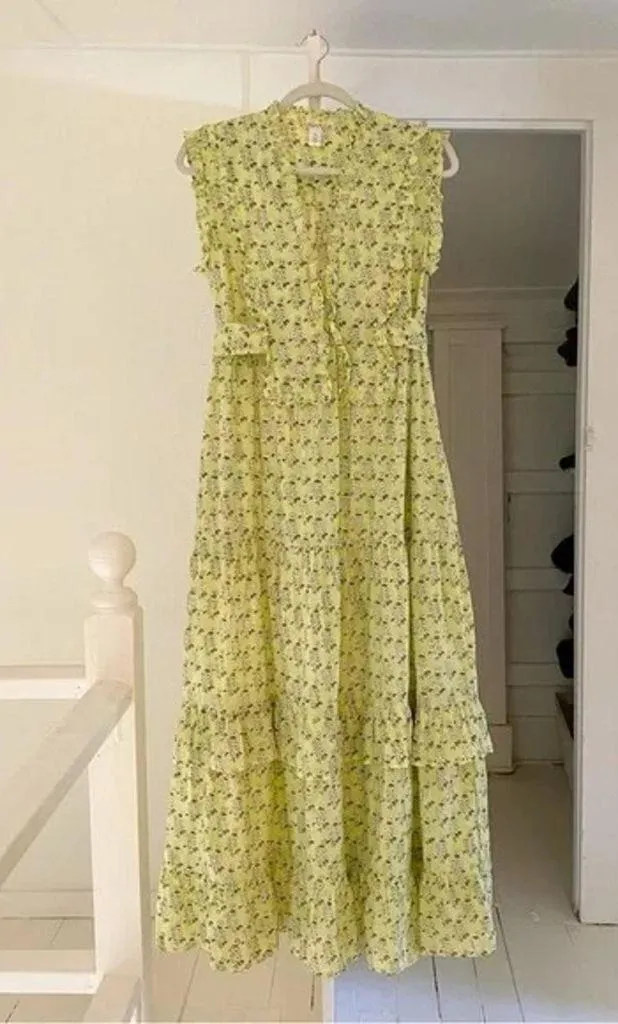 Banjanan Cordelia Floral Tiered Ruffle Midi Dress Yellow Size XS Retail $285 - Image 8