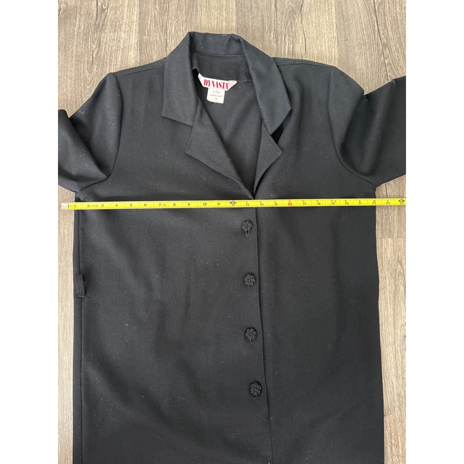 Vintage DYNASTA Black Button Front Coat Dress Women's Size 48 Made In Greece - Image 5