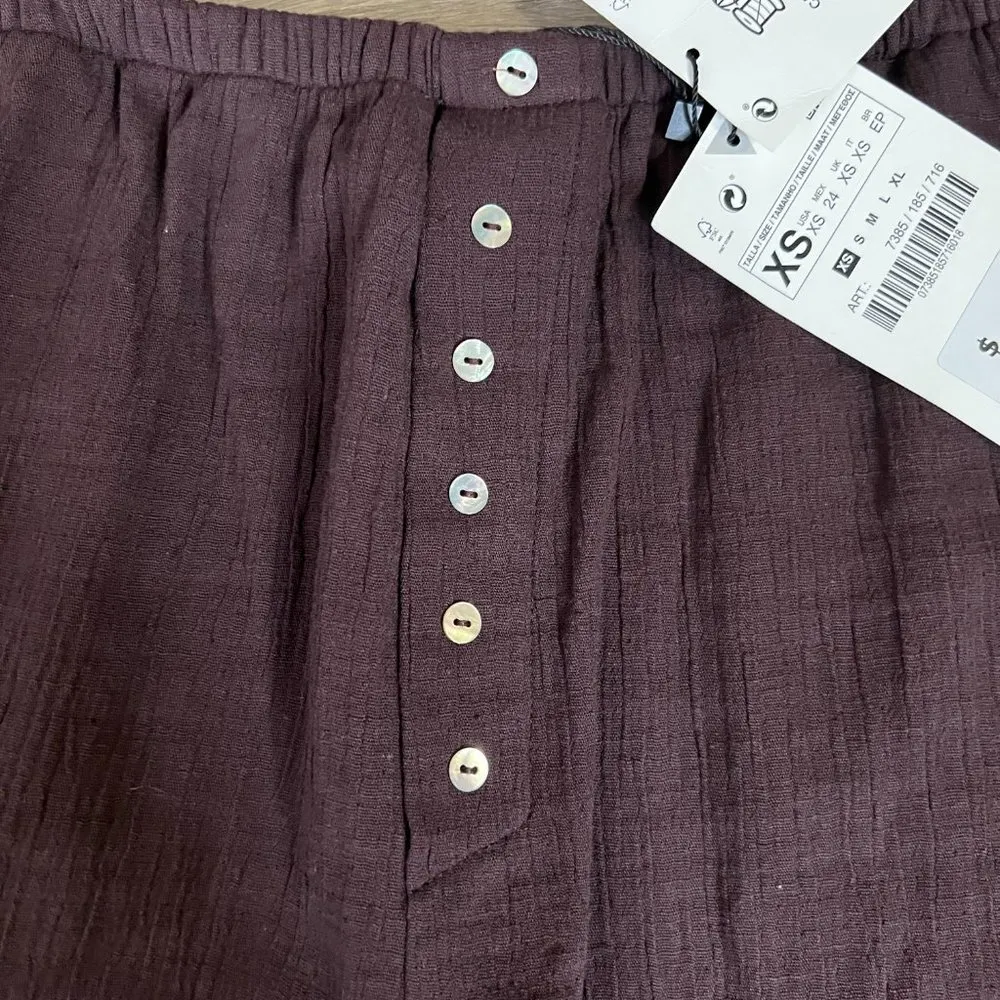 NWT Zara Brown Button Detail Cotton Linen Blend Comfy Lightweight Sleep Shorts - Image 5