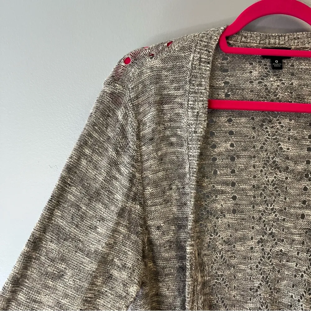 Torrid Cardi Grey Pointelle Knit Cardigan Sz 0 (L/12) Linen Blend Open Front EUC - Image 7