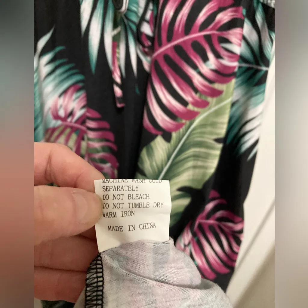 Huskary Black Tropical Floral Leaf Print Sleeveless Maxi Dress Green Size L - Image 5