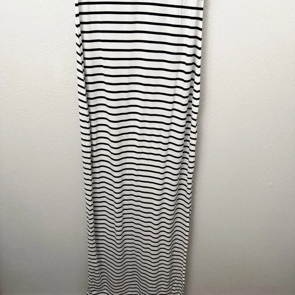 THML | Maxi Dress Black White Horizontal Stripe Embroidery Detail Side Slit | XS - Image 2