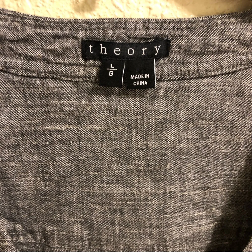 Theory Gray Linen Blend Blouse Top L - Image 3