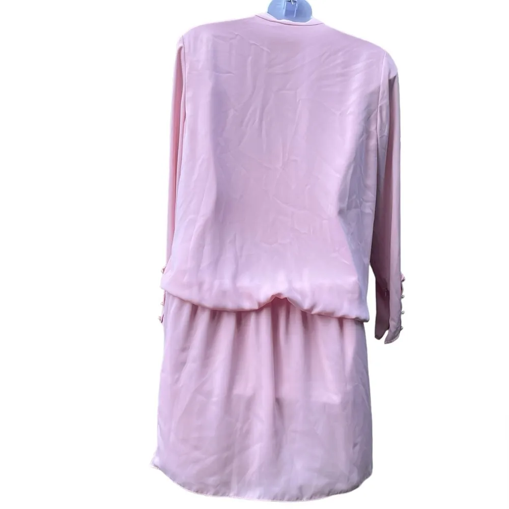 Amanda Uprichard Pink Blush Long Sleeve Tie Neck Blouson Mini Dress - Image 3