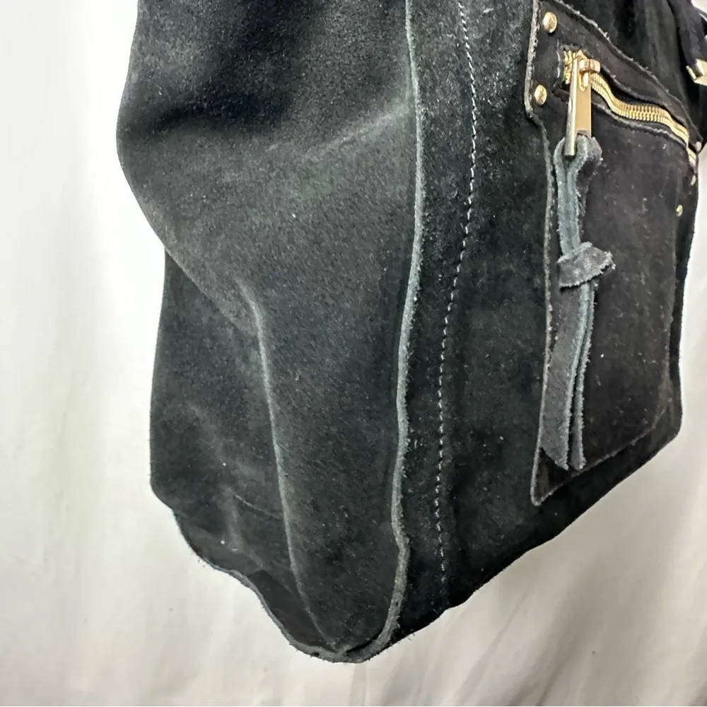 MNG Mango Black Suede Tote Crossbody Purse Bag Large 18x12” - Image 11