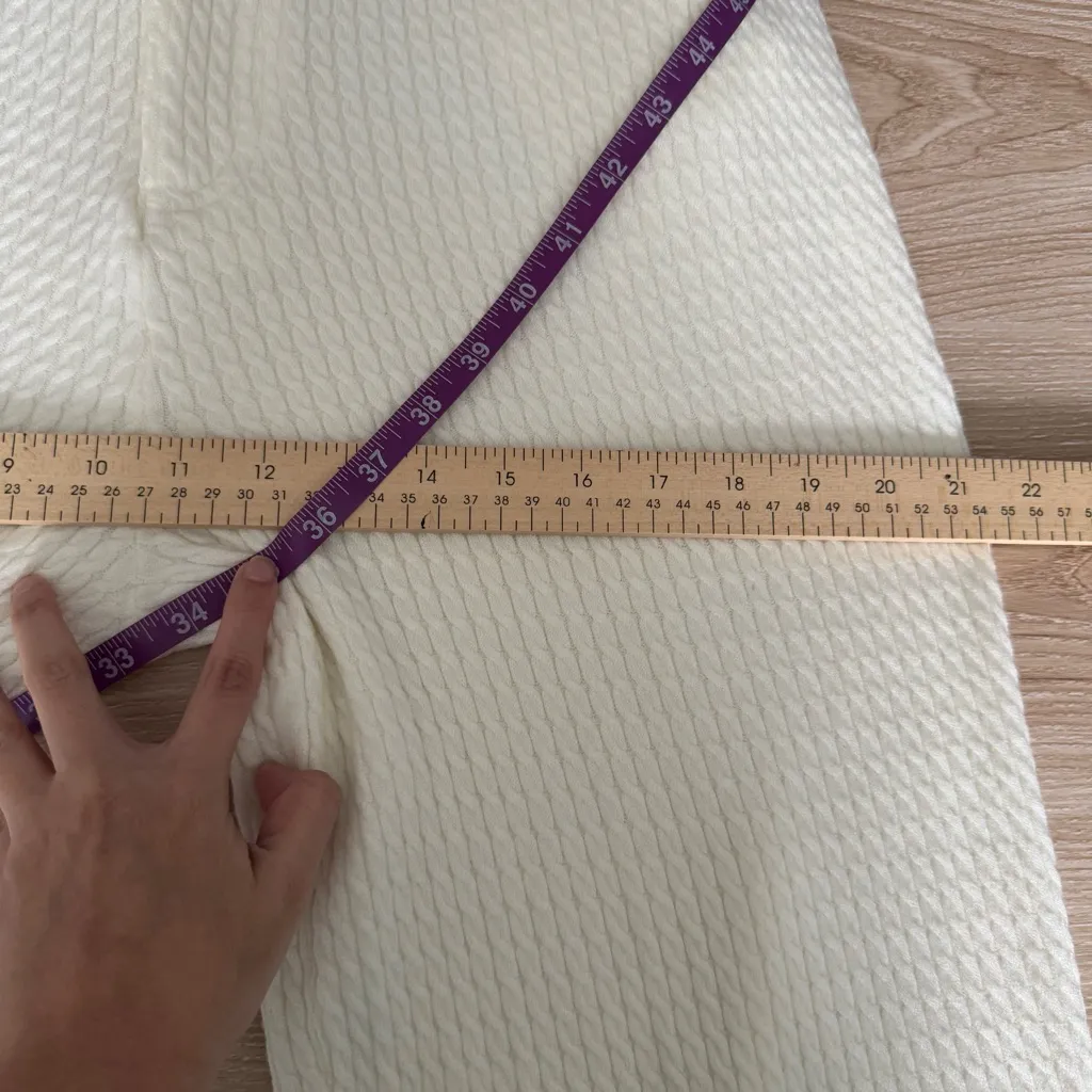 WeWoreWhat 28 NEW High Rise Denim Cable Knit Pants Ivory Wide Leg - Image 14