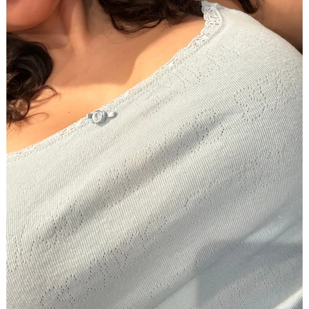 Retired NWT  Size Large Pointelle thong bodysuit top sky blue LOGO - Image 4