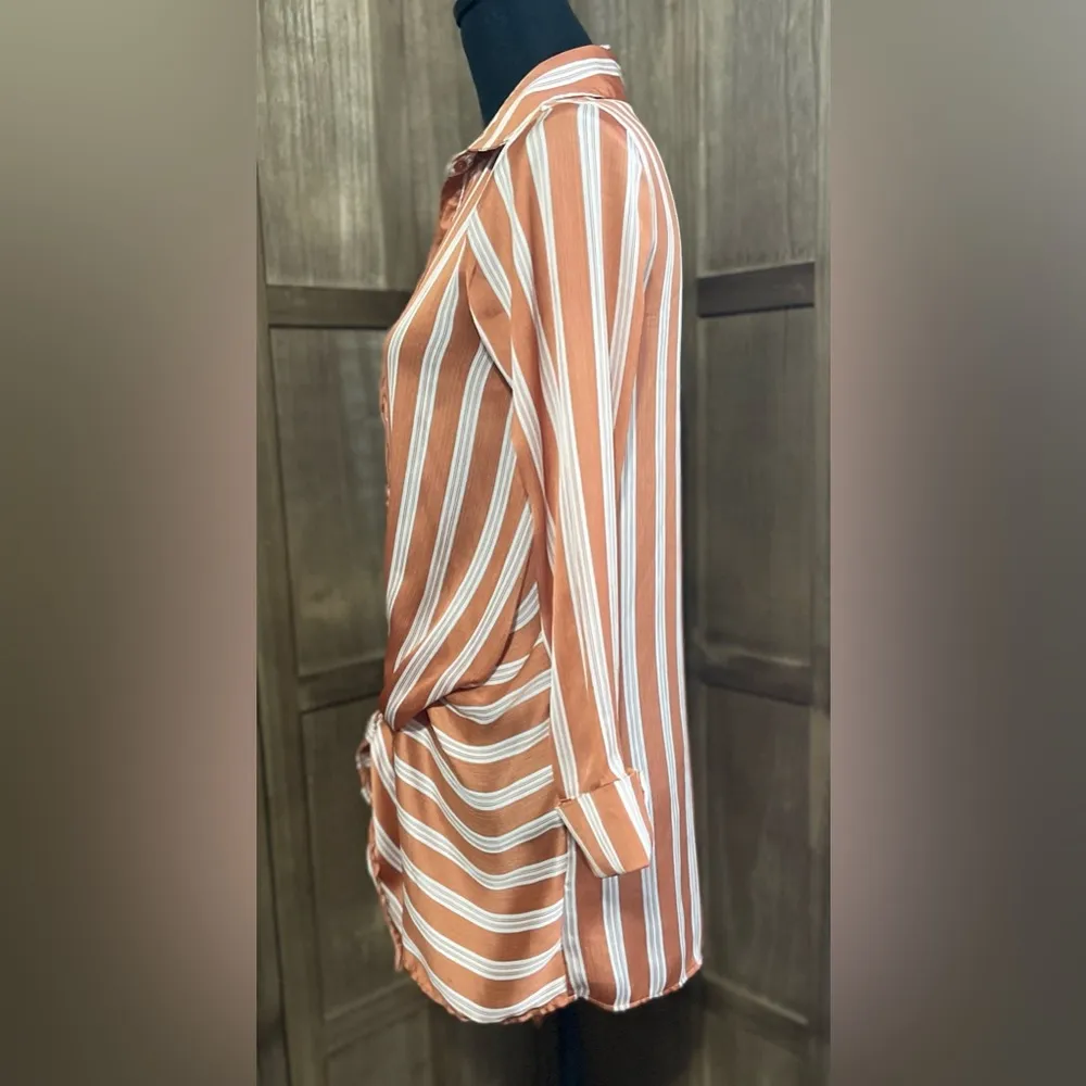 Buckle Black Orange and White Asymmetrical Long Sleeve Button Down Shirt Size XS - Image 2