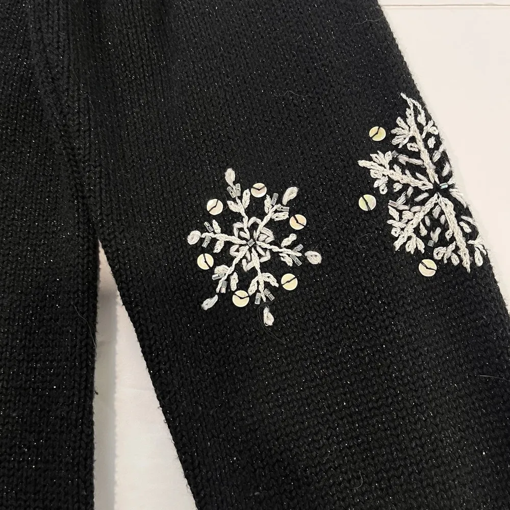 Quacker Factory Black Snowflakes Glitter Sequin Turtleneck Tunic Sweater‎ MEDIUM - Image 6