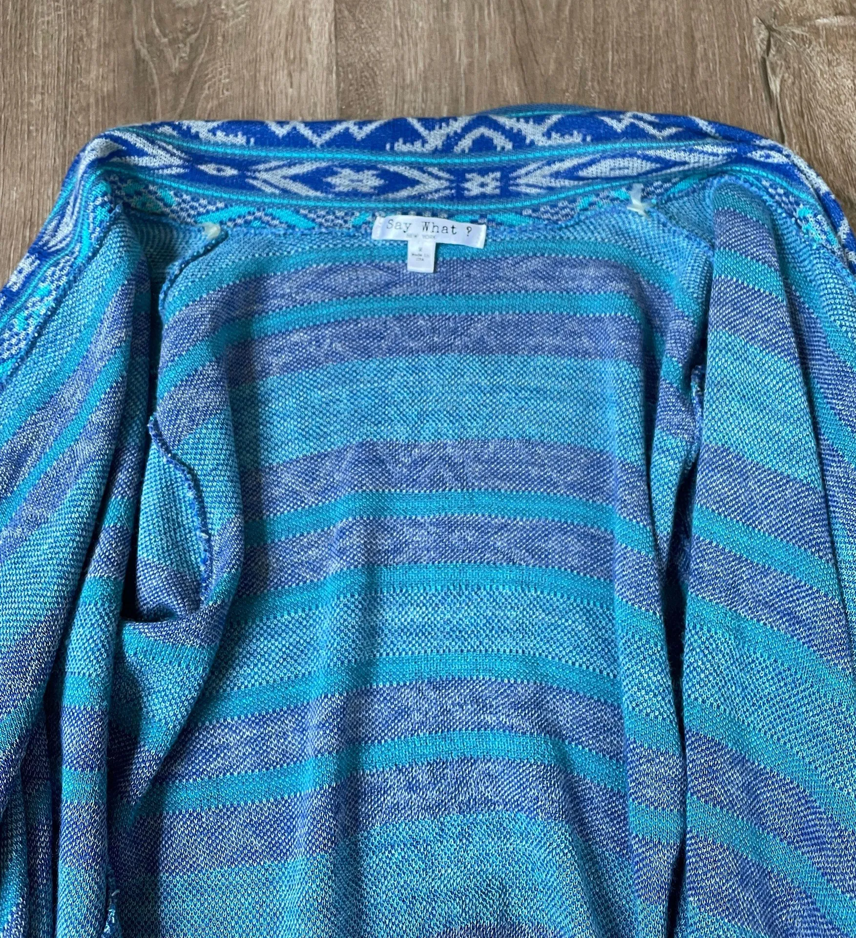 Say What? Say What aztec open front cardigan blue turquoise boho women’s size medium  - Image 11