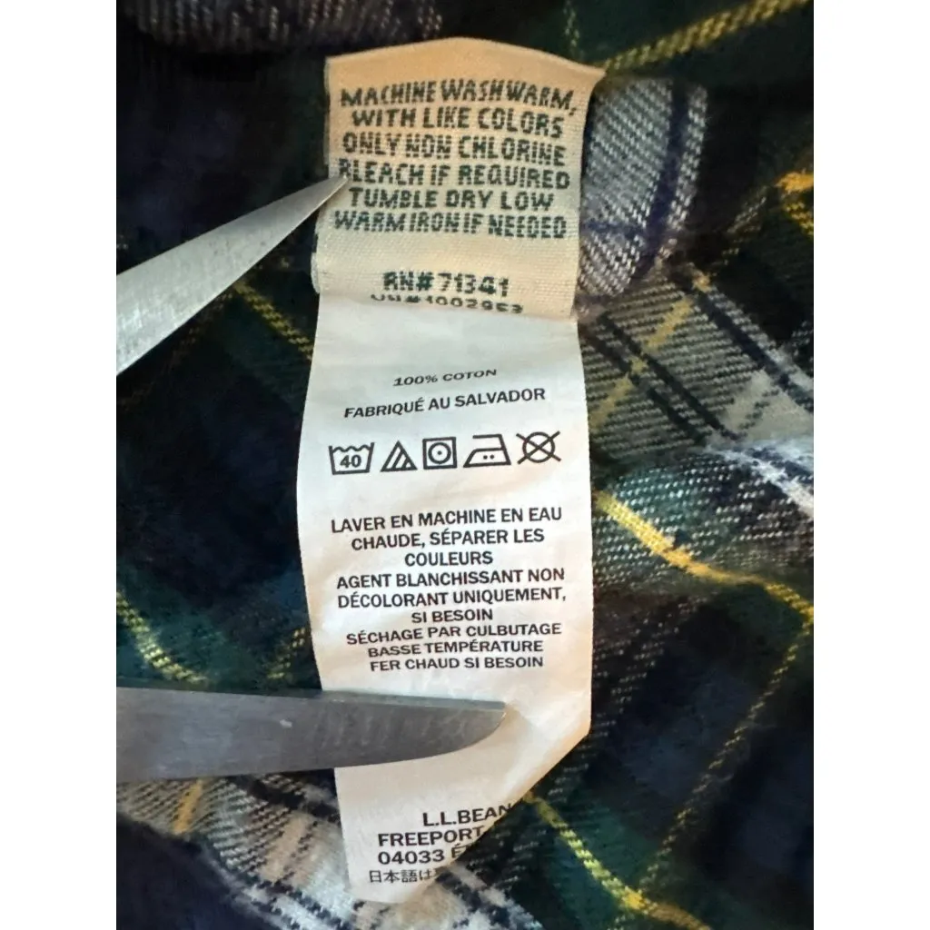 L.L. Bean Womens Scotch Plaid Flannel Shirt Large Zip Hoodie Jacket Tartan Blue - Image 7