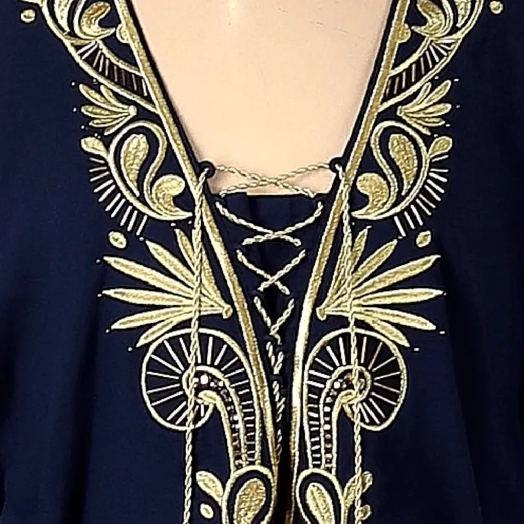 EUC LILLY PULITZER SIZE SMALL-MEDIUM CHAI CAFTAN TRUE NAVY
*EMBROIDERED* TASSELS - Image 6
