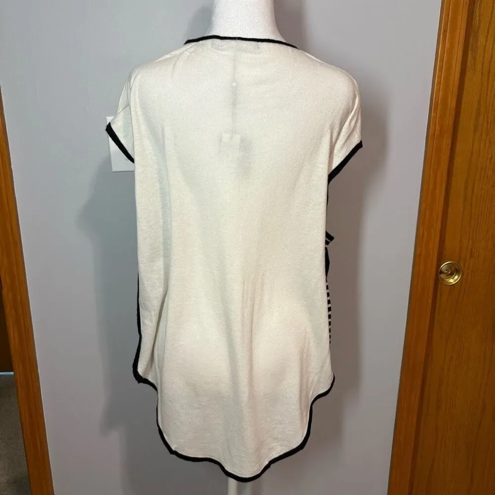 In Cashmere whisper white black stripes cap sleeve lightweight sweater size XL N - Image 3