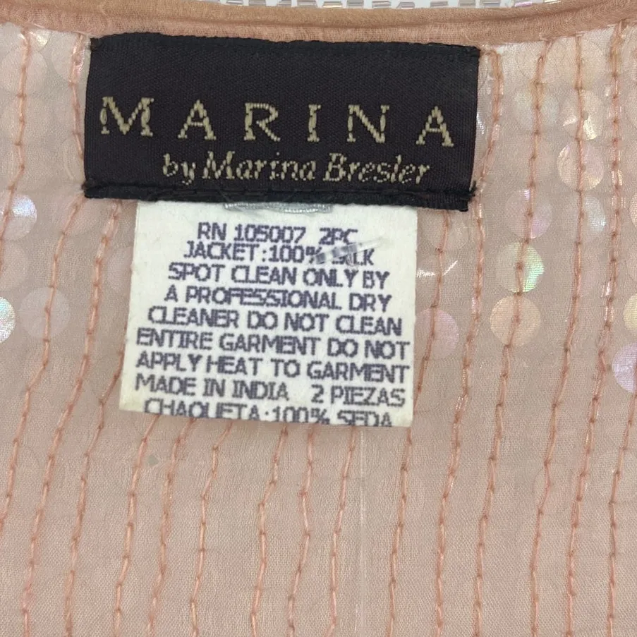 Marina Bresler Silk Sequin Womens jacket Sz 16W Vintage Y2K Peach Art Deco Bead Orange - Image 12