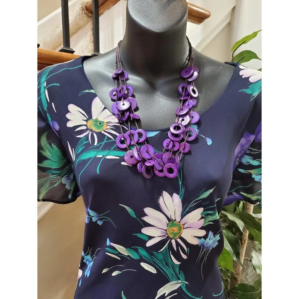 R&K Original Women's Blue Floral Round Neck Short Sleeve Long Maxi Dress Size S - Image 2