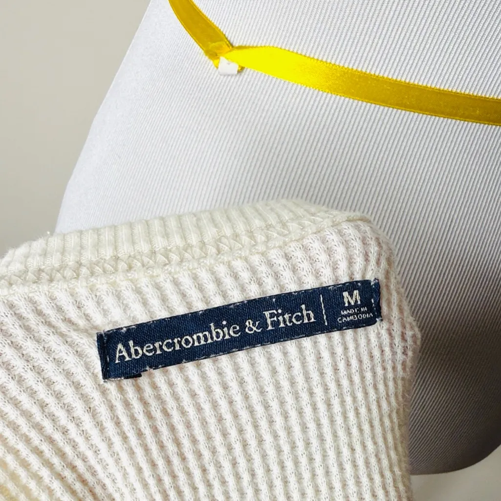 Abercrombie Y2K Cream Long Sleeve Waffle Knit Top - Image 6